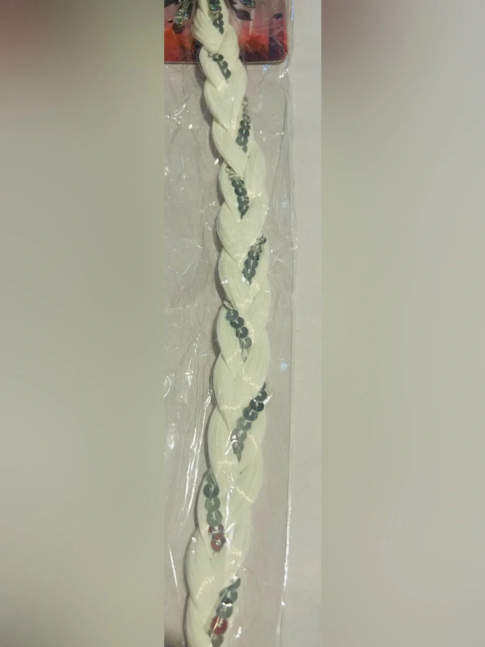 New Disney Frozen 11 Salon Bow with Faux Hair White Braid with Glitter Elsa